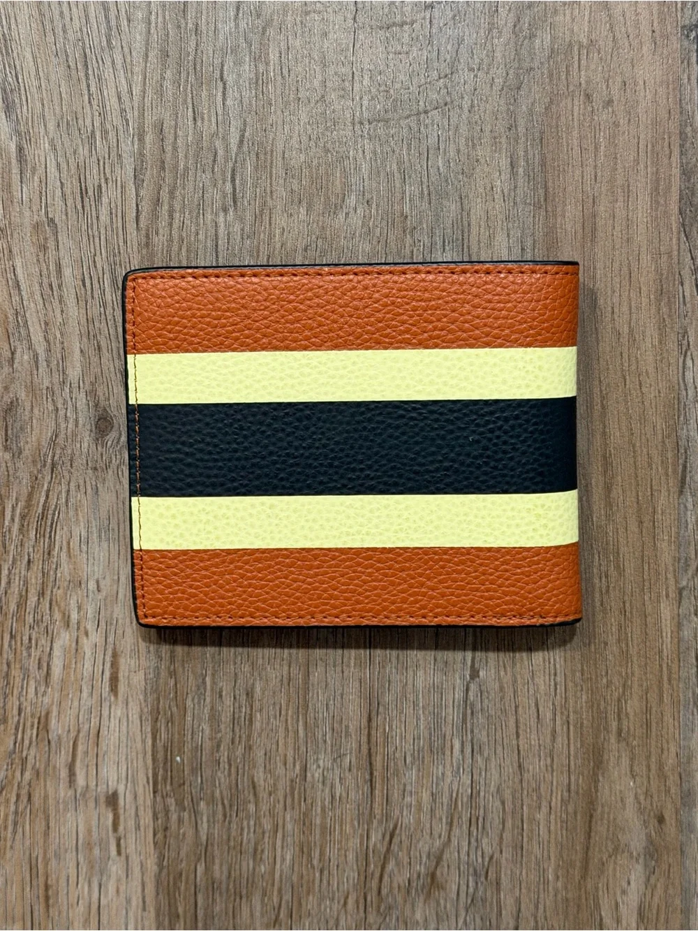 COACH Men’s Striped Leather Bifold Wallet — Brown/Black/Cream